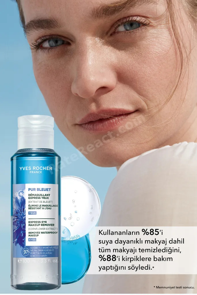 Tüm Ciltler, Çift Fazlı/Yoğun Makyaja Özel, Rahatlatıcı Göz Makyaj Temizleyici-Pur Bleuet-100ml