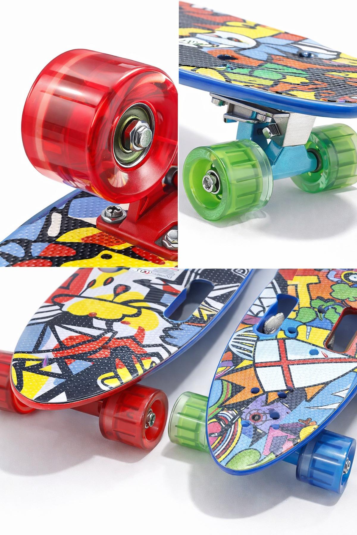 Penny Board Kaykay 80 cm – Çocuk & Gençler İçin Kaymaz Yüzeyli Renkli Tekerlekli – Karışık Desen