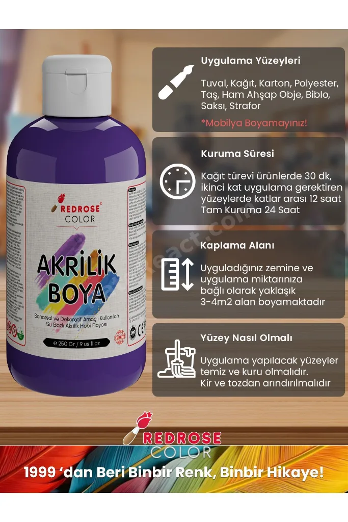 Tüm Renkler Akrilik Boya Seti, 12'li Set 12x500gr Dekoratif Hobi Amaçlı Sanatsal Canlı Renkler