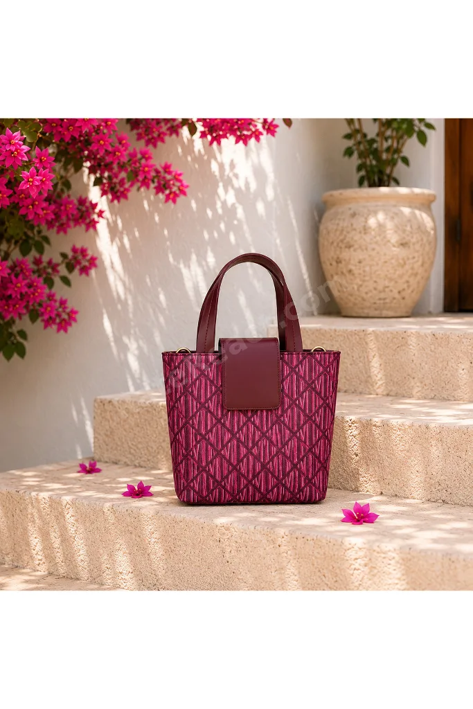 Monogram Desen Bordo El ve Omuz Çantası