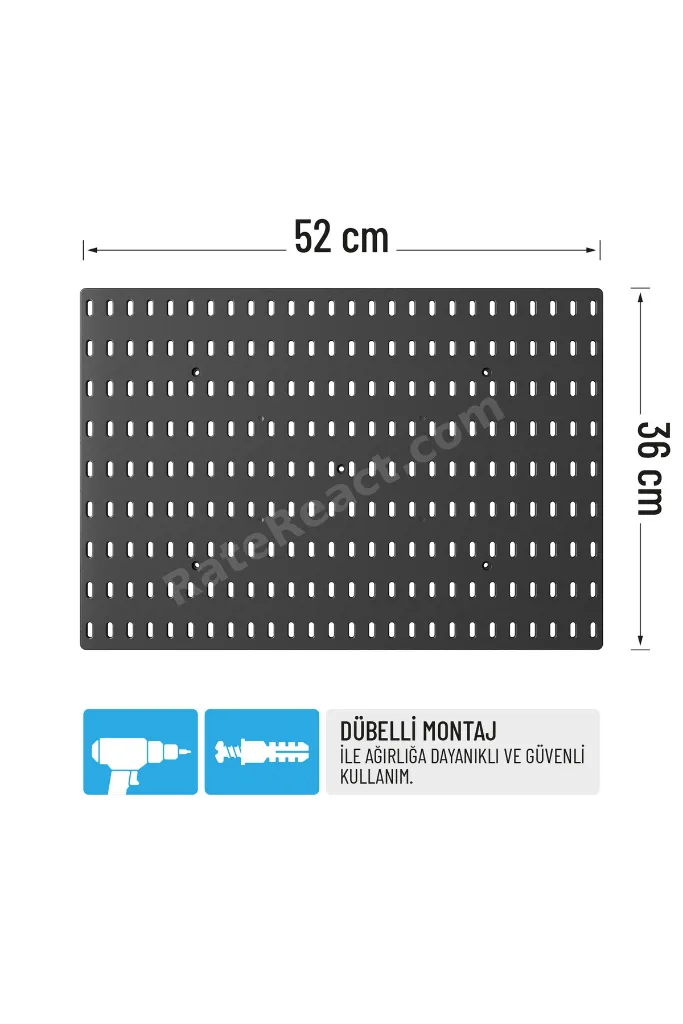 ÇOK AMAÇLI ORGANİZATÖR PANO 52 cm x 36 cm ( TEK PARÇA ) Dübelli - Siyah