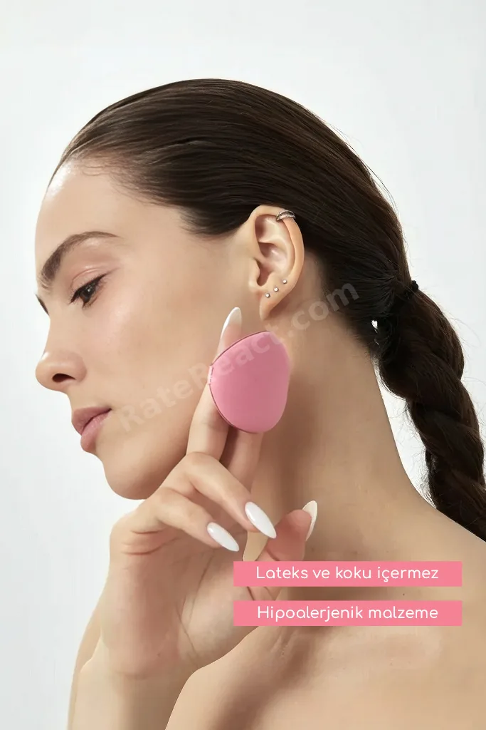 7’li Yuvarlak Pudra Pufu Makyaj Süngeri Seti Islak/Kuru Parmak Bantlı Kutulu – Strawberry Pembe