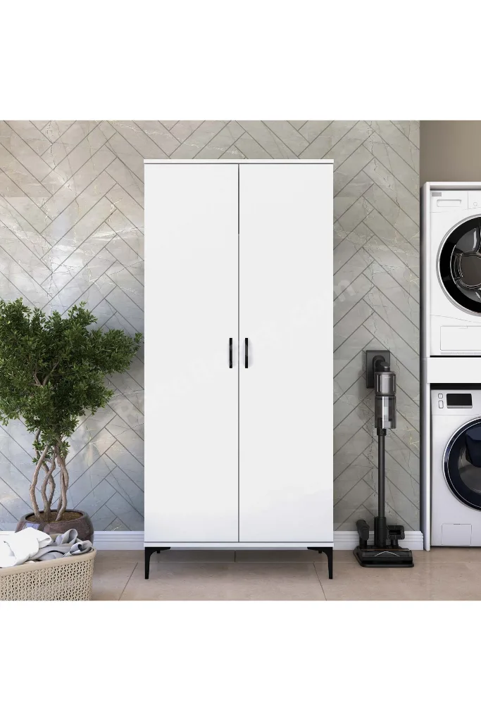 Rani KC103 Banyo Dolabı 2 Kapaklı 7 Raflı Çok Amaçlı Dolap Beyaz