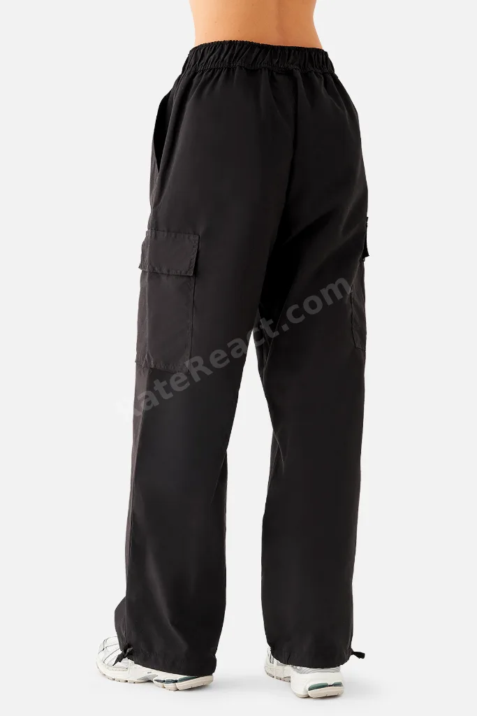 Emma Voyager Wide-Leg Siyah Paraşüt Pantolon