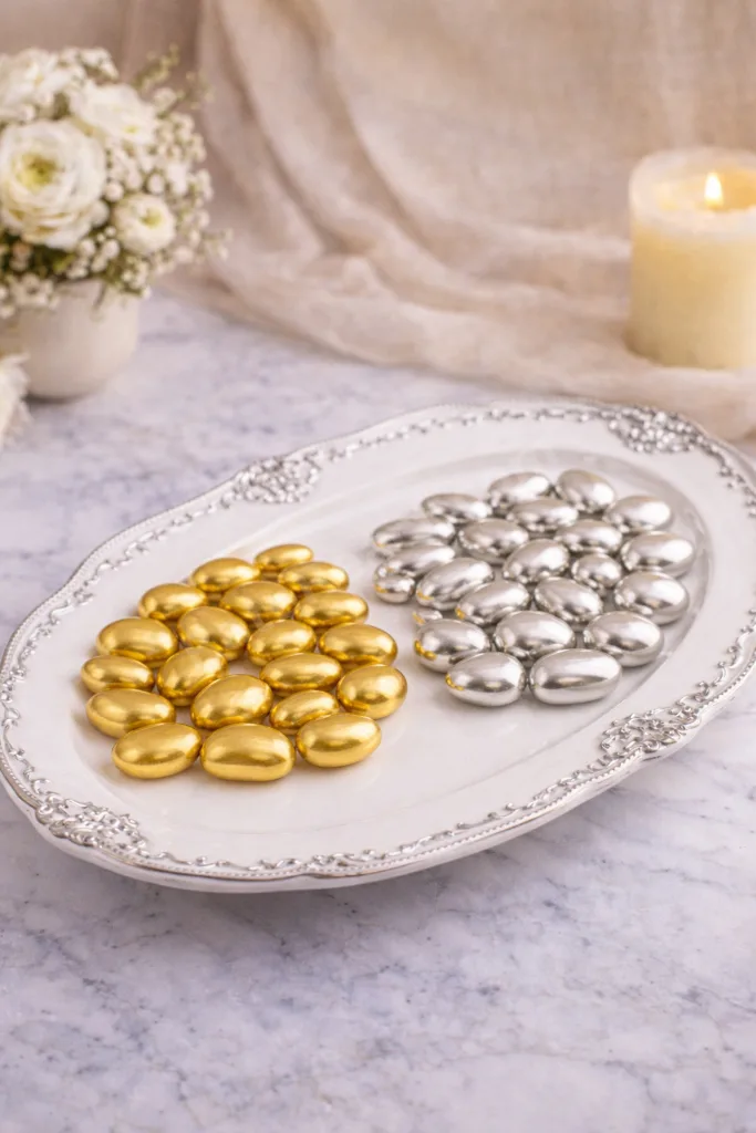 (100 GR) Gold Altın Bademli Draje + (100 GR) Gümüş Bademli Draje Nişan Düğün Hediyelik Tatlı Atıştırmalık