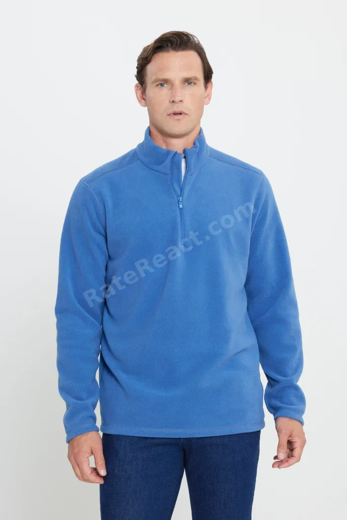 Erkek Indigo Anti-pilling Tüylenme Yapmayan Standart Fit Dik Yaka Soğuk Geçirmez Polar Sweatshirt