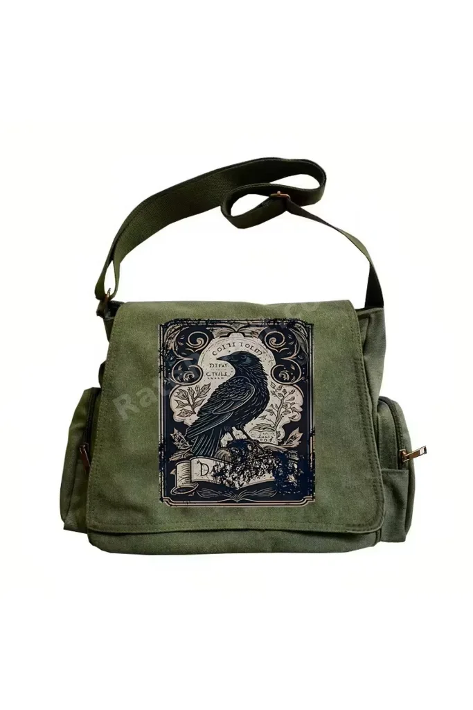 Gothic Baskılı Unisex Yeşil Postacı Çantası