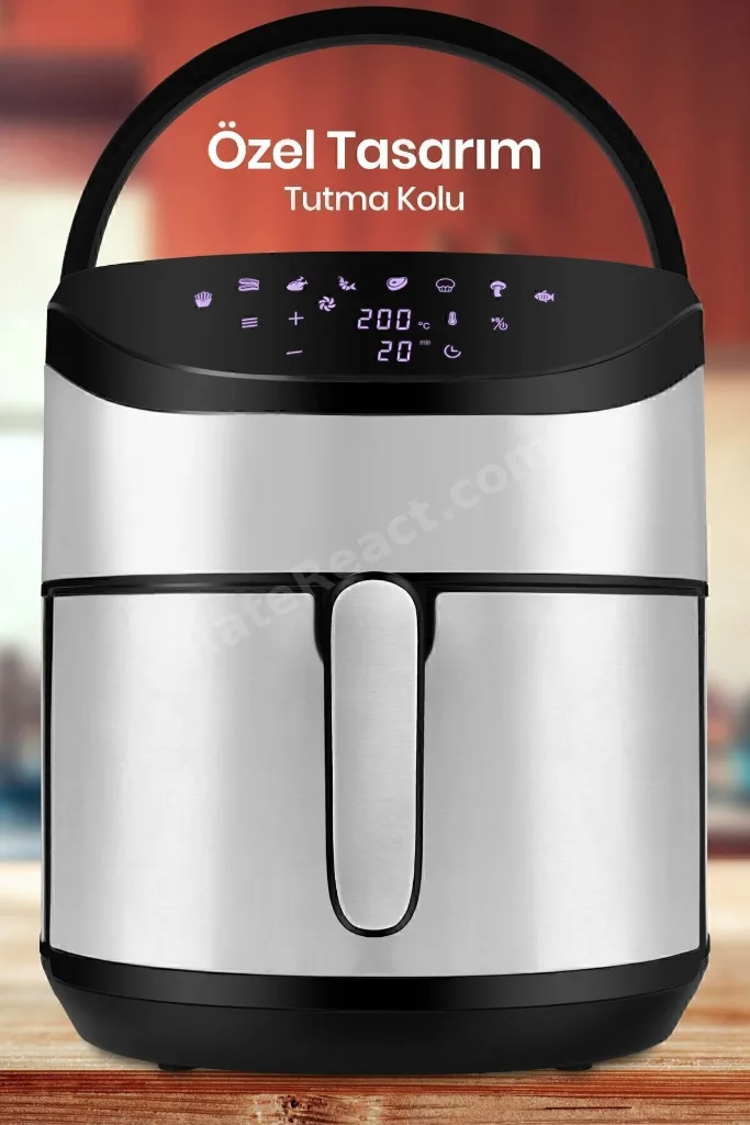 Foodfry İnox XXL Özel Tasarım Tutma Kolu Sessiz Fanlı Dokunmatik Airfryer Yağsız Sıcak Hava Fritözü