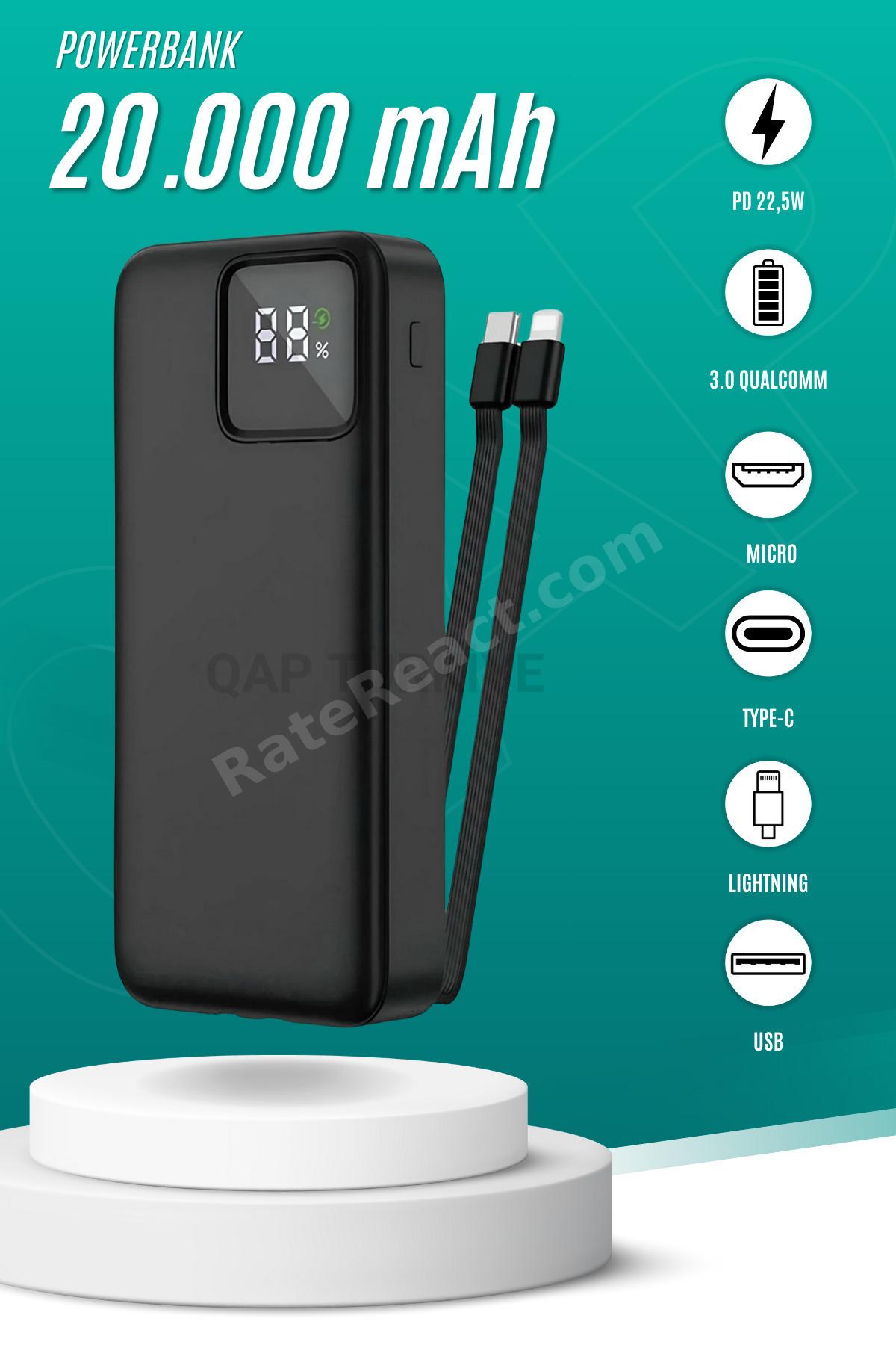 20000 Mah 22.2 Turbo Süper Hızlı Powerbank Kablolu Taşınabilir Şarj Iphone Şarj 20 Bin Mah