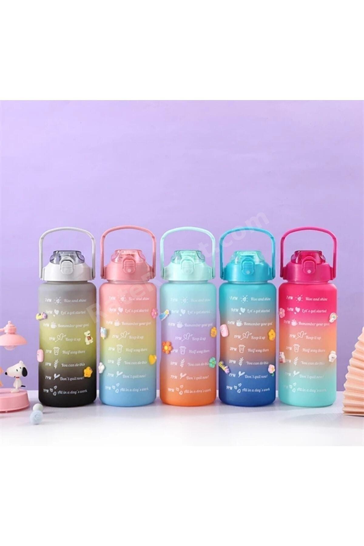 Motivasyonel 3lü Set Su Matarası Su Şişesi Suluk 2lt+900ml+600ml Tritan Spor Salonu Su Şişesi Suluk