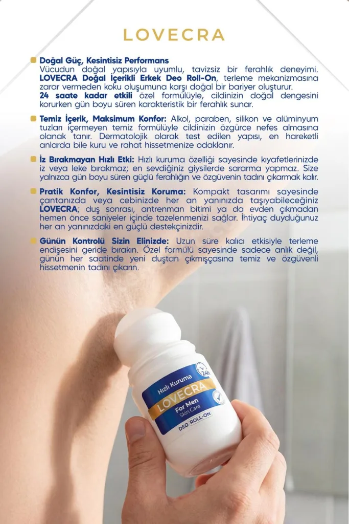 Doğal Erkek Deo Roll On 24 Saat Etkili Terleme Önleyici Ter Kokusuna Karşı Koruma Hassas Cilt 50 ml