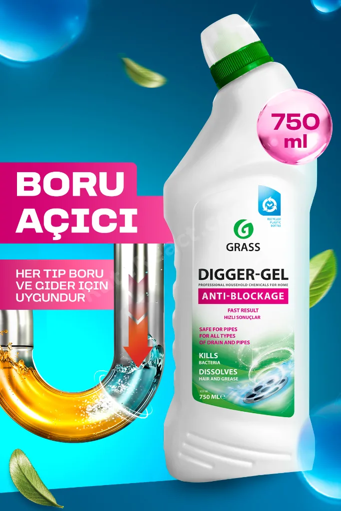 Digger Gel Turbo 750 ml | Profesyonel Gider Açıcı Jel - Saç, Yağ, Sabun Tıkanıklığı İçin