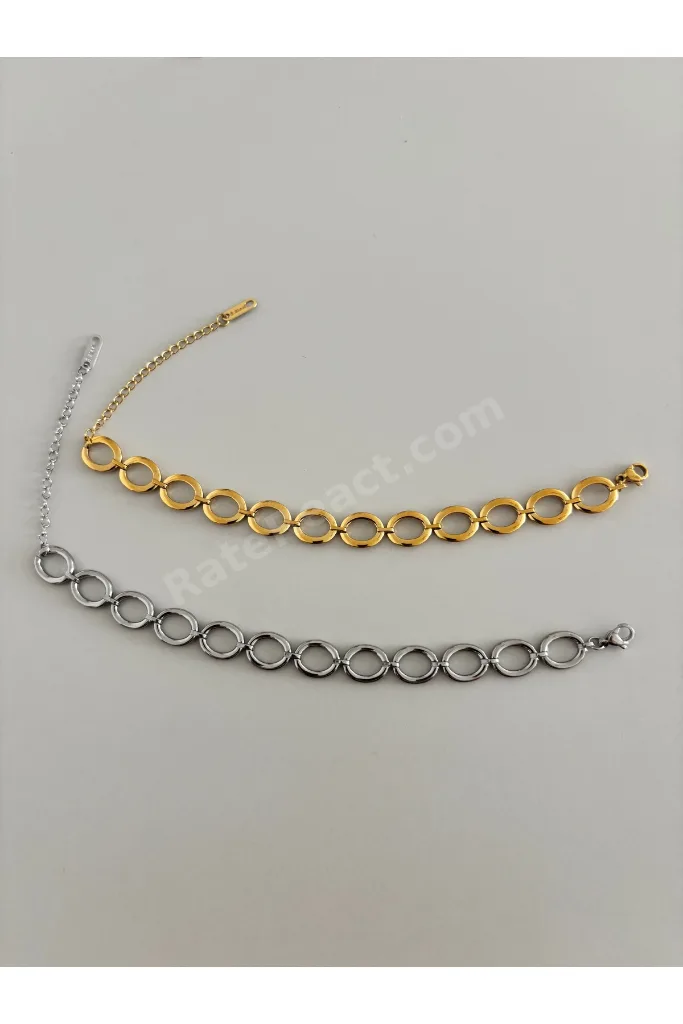 316L Çelik 18 Ayar Altın Kaplama Geometrik Halka Zincir Bileklik – Gold & Gümüş Renk Seçenekli