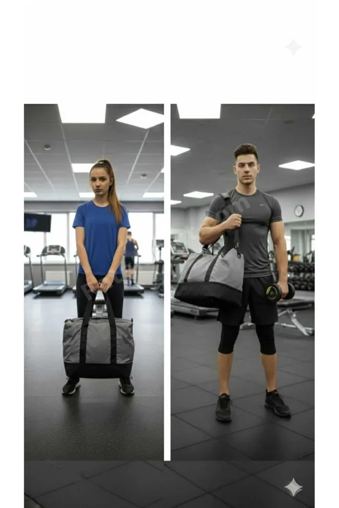 Gri Paraşüt Kumaş Ayakkabı Bölmeli Yazlık/Kışlık Unisex Spor Fitness Anne Bebek Seyahat Çantası