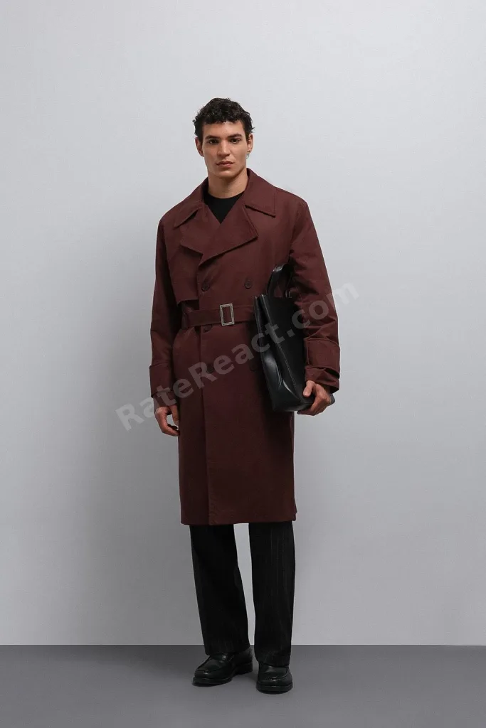 Bordo Relax Fit Erkek Trençkot