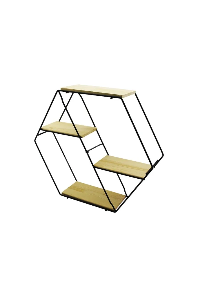 PETEK - 4 KATLI METAL İSKELETLİ - AHŞAP RAFLI DEKORATİF RAF 60 X 14 X 53 Cm (4887) NemereHome