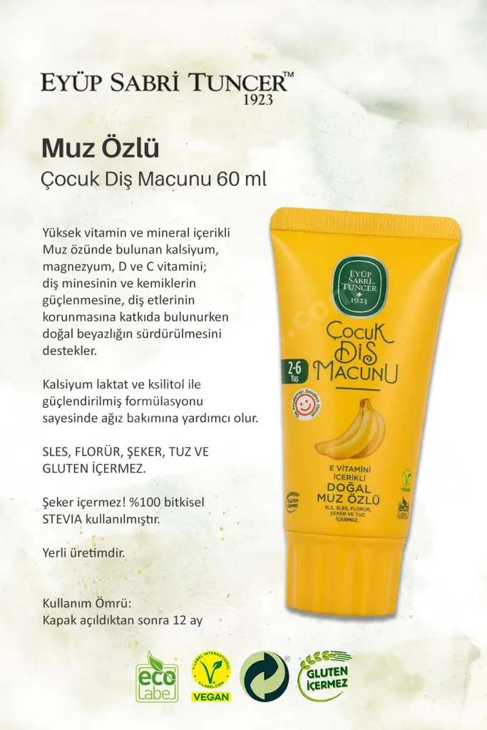 Çocuk Diş Macunu 13 Adet Doğal Muz Özlü 60 ml, Rosie Hediye