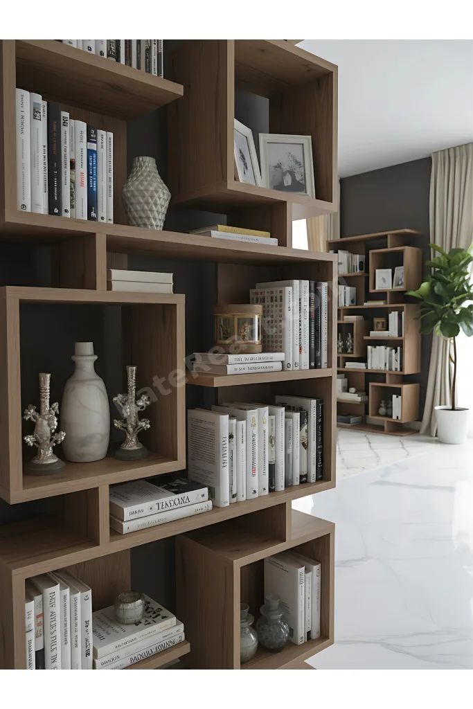 Premium MDF Ürün Modern Tasarım Labirent Kitaplık | Geometrik Dekoratif Salon Raf Ünitesi