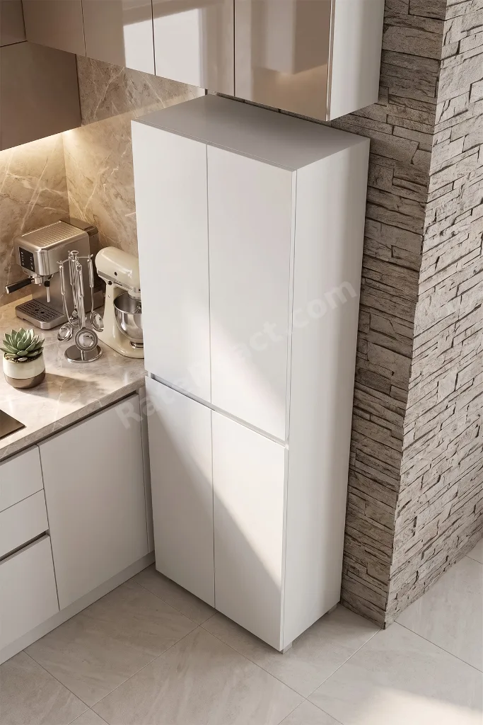 Mega Beyaz 4 Kapaklı 8 Raflı Mutfak ve Kiler Dolabı - Çok Amaçlı Erzak Dolabı Beyaz
