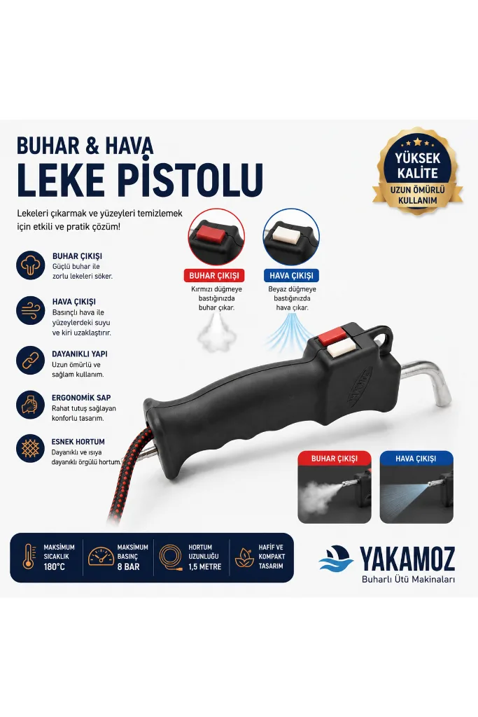 Yakamoz Buhar ve Hava Leke Pistolu | Tekstil Buhar Kazanlarına Uyumlu | Sanayi Tipi Buharlı Leke Çıkarma Tabancası