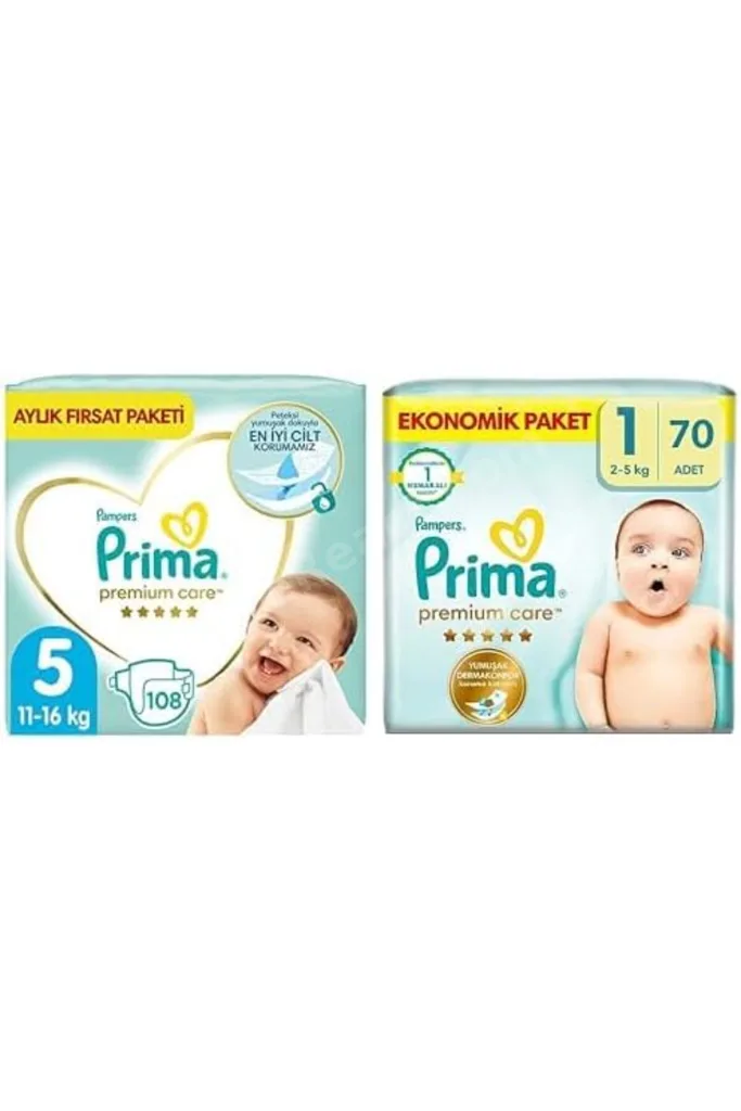 TTKTEKNOLOJİ Bebek Bezi Premium Care 5 Beden 108 Adet Junior Aylık Fırsat Paketi & Bebek Bezi Premiu