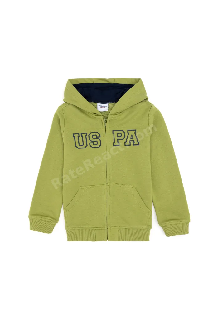 Erkek Çocuk Fermuarlı Kapüşonlu Basic Fıstık Yeşili Sweatshirt 50293472-VR087