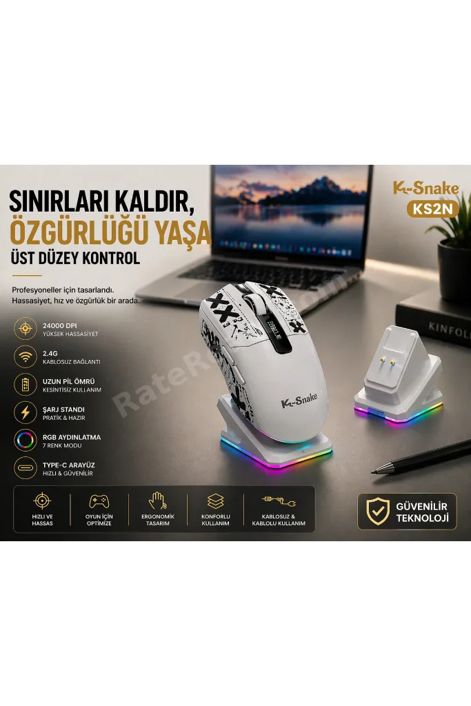 RGB Gaming Mouse 24000 DPI Kablosuz 2.4G Bluetooth Type-C Şarjlı Oyuncu Mouse