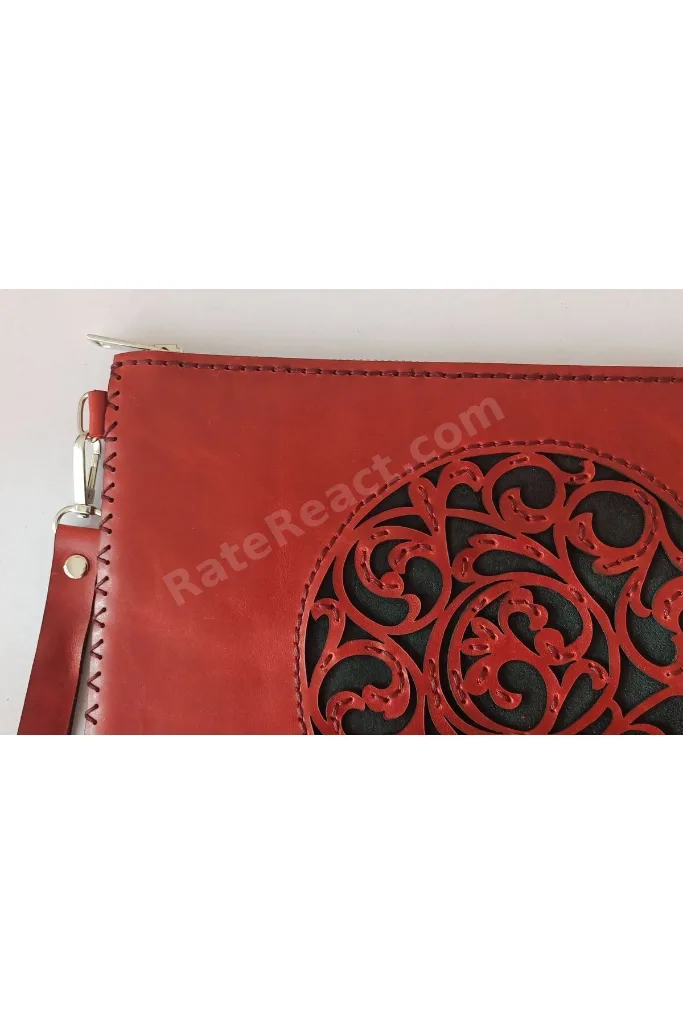 Tasarım Gerçek Deri, El Işlemesi Kırmızı-siyah Portföy&clutch Çanta