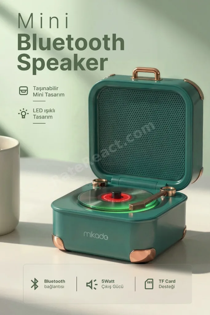 Bluetooth Hoparlör Retro Nostalgia Tasarım Taşınabilir Müzik Kutusu 5W 1200mAh Yeşil TFKart Destekli