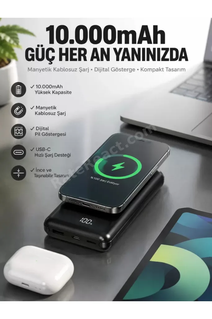 10.000 Mah Powerbank 4 Portlu Hızlı Şarj Dijital Göstergeli İthalat