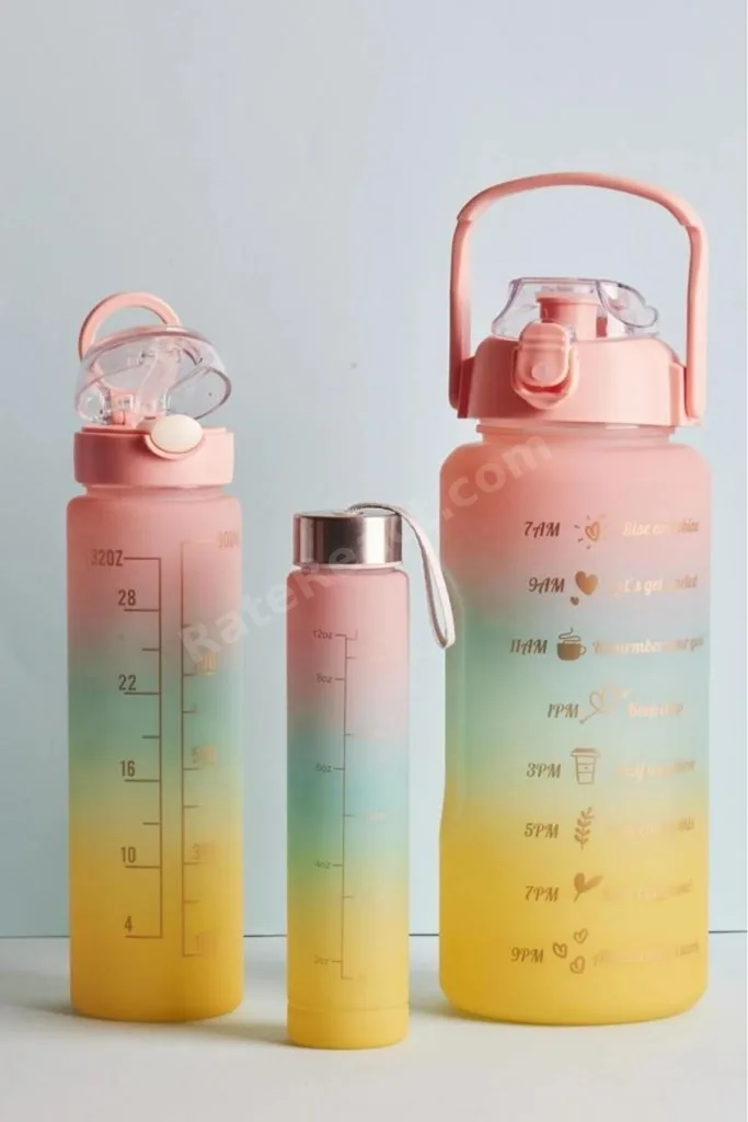 Misale Motivasyonel 3'lü Su Matarası Suluk 2lt 900ml 600ml Tritan Sporcu Matara