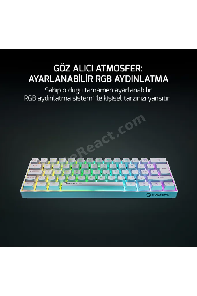 Lyra RGB 60M 62Tuş Beyaz Mekanik Kablolu Blue Switch Klavye - 3 Yıl Garantili