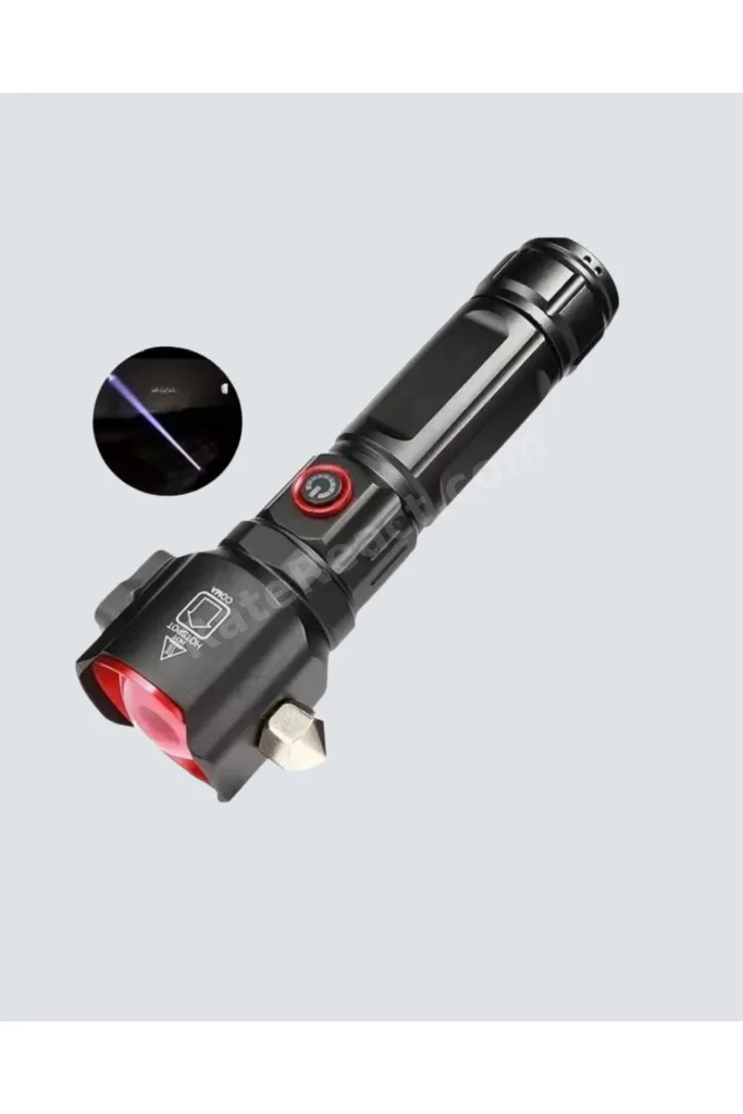 USB Şarjlı Çok Amaçlı El Feneri Çekiçli Pusulalı