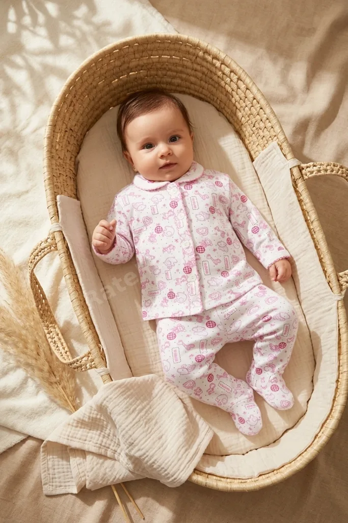 Mila Soft Safari Pembe Hayvan Figürlü %100 Pamuklu Patikli Bebek Pijama Takımı - Yumuşak Dokulu 2'li