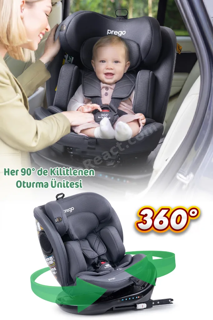 Odinfix Alarmlı 360 Derece Dönebilen -0-36 Kg -İ-Size Belgeli - Top Tetherlı Oto Koltuğu