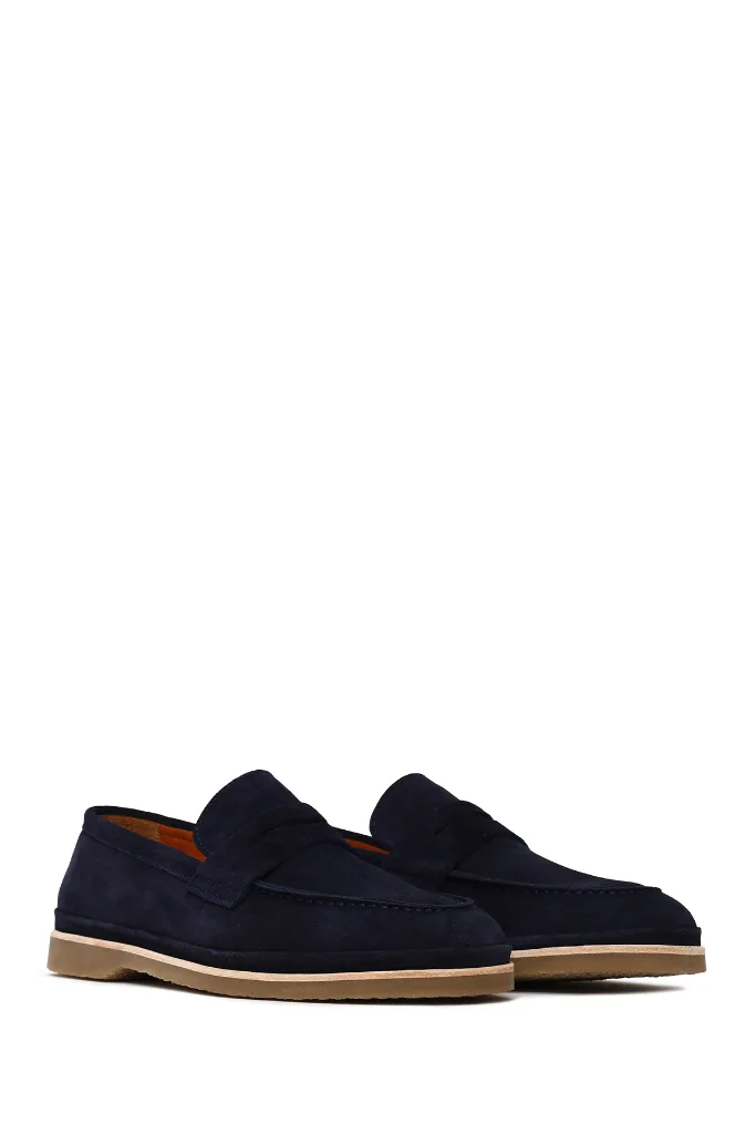 Erkek Lacivert Süet Deri Loafer 26SFD621610