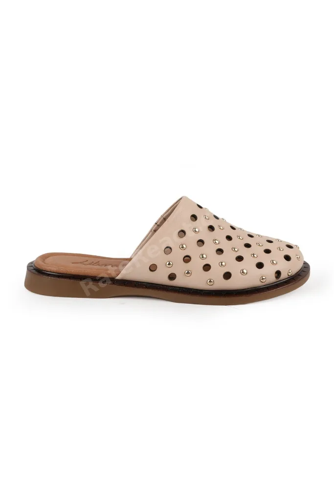 Kadın Babet Slip-on Lazer Kesim Zımbalı Antik Deri Anne Ayakkabısı L082.26683