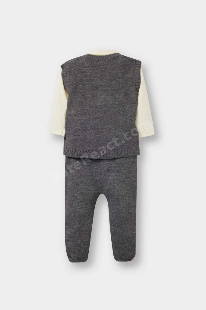 3'lü Takım Triko Yelek Uzun Kollu Çıtçıtlı Body Pantolon Erkek Bebek C9597A524AU