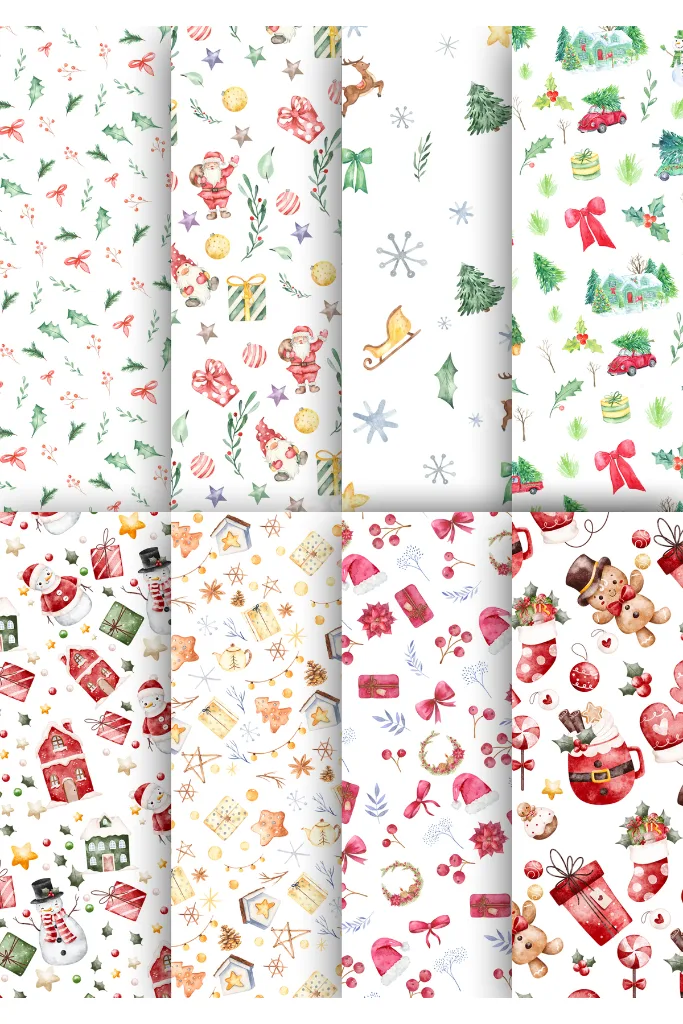 Yılbaşı Özel Hediye Paketleme Ambalaj Kağıdı 35x50 cm 8' li Paket (8 Adet)