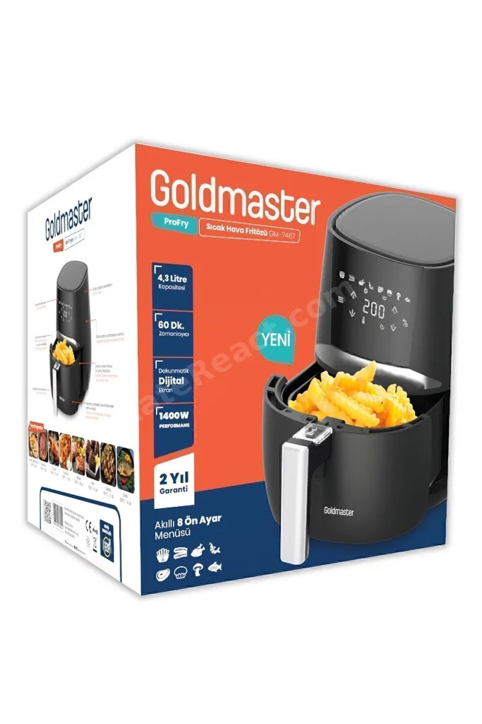 Profry Dijital Dokunmatik 8 Ön Programlı Airfryer Yağsız Kızartma Sıcak Hava Fritöz