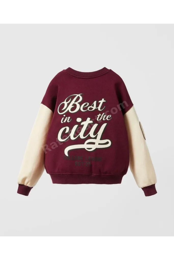 Unisex Çocuk Bordo Kolej Ceket Baskılı Varsity Ceket Düğmeli Spor Günlük Şık