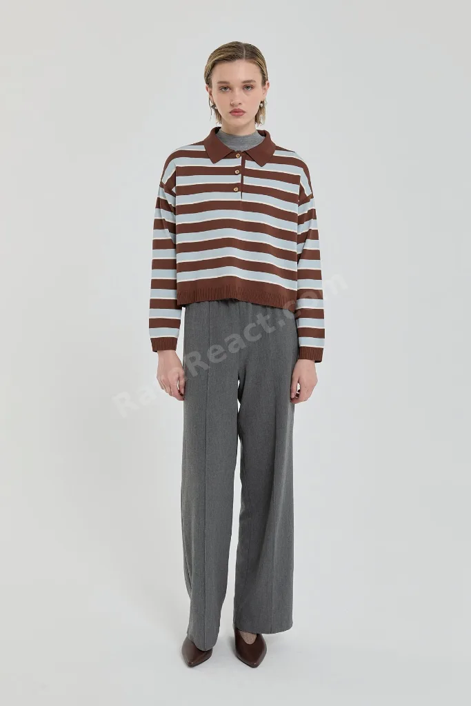 Polo Yaka Crop Kazak - Kahve