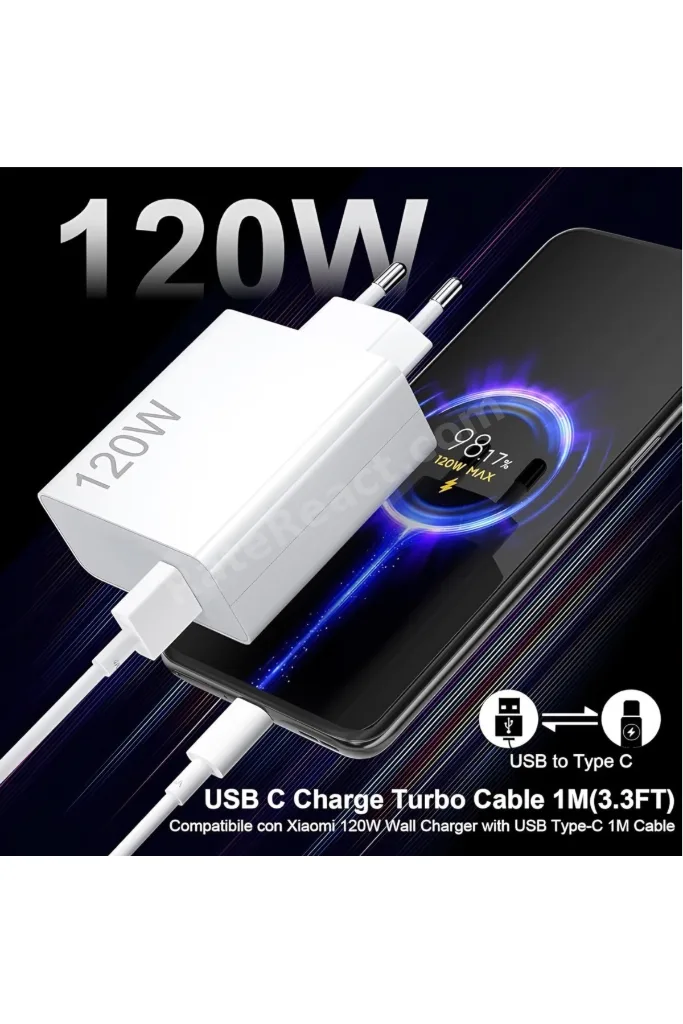 İntermax Type-c 120w (WATT) Hızlı Şarj Aleti Adaptörü Kablo (SET)