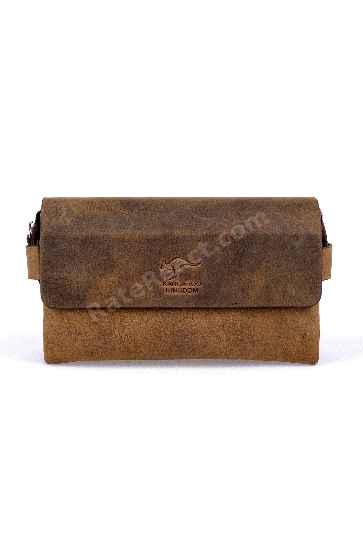 Erkek Portföy El Çantası Clutch Koyu Camel Hakiki Dana Deri Crazy Horse 9288-zkc