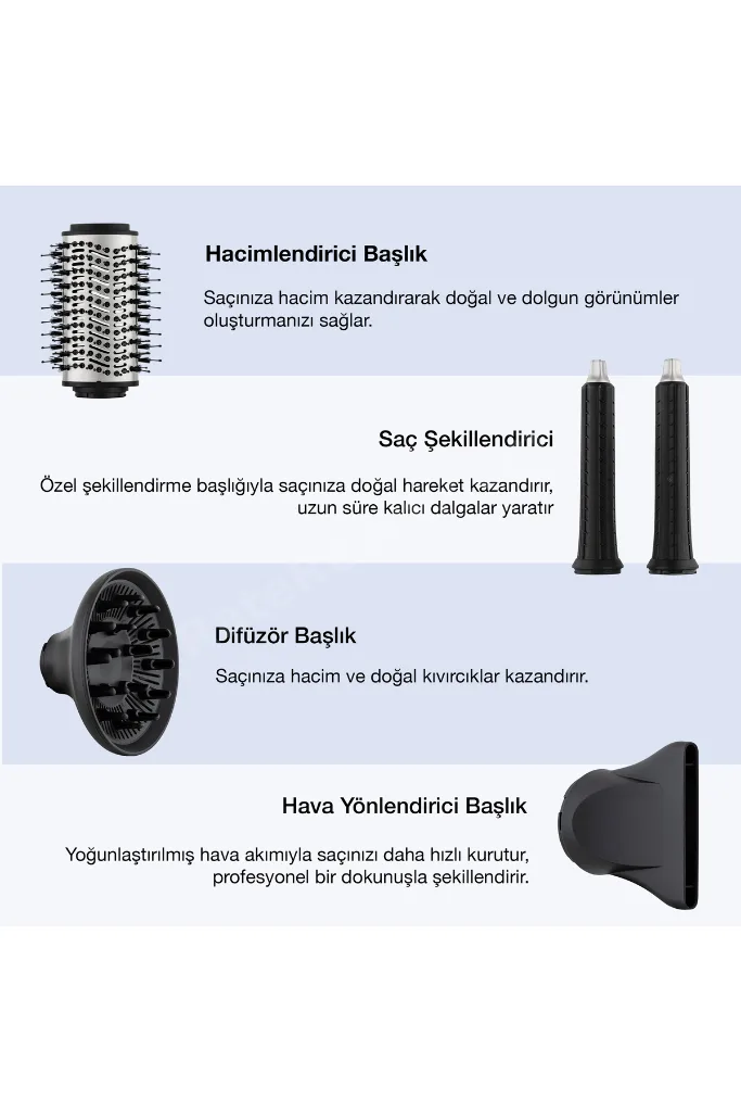Airwave Saç Şekillendirici Set Silver – 5 Başlıklı İyonlu BLDC Motor 3 Isı 3 Hız Styler