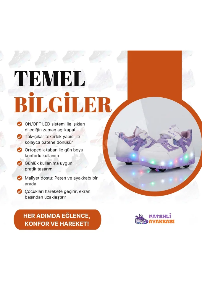Mor LED Işıklı Patenli Çocuk Ayakkabısı – Tekerlekli Ortopedik Taban Spor Sneaker