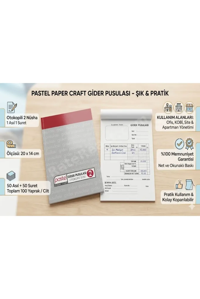 Gider Pusulası 14x20 cm 2/50 ( 50 asıl 50 suret 100 yaprak ) Otokopili 2 Nüsha (1 Asıl, 1 Suret) - 12 Adet