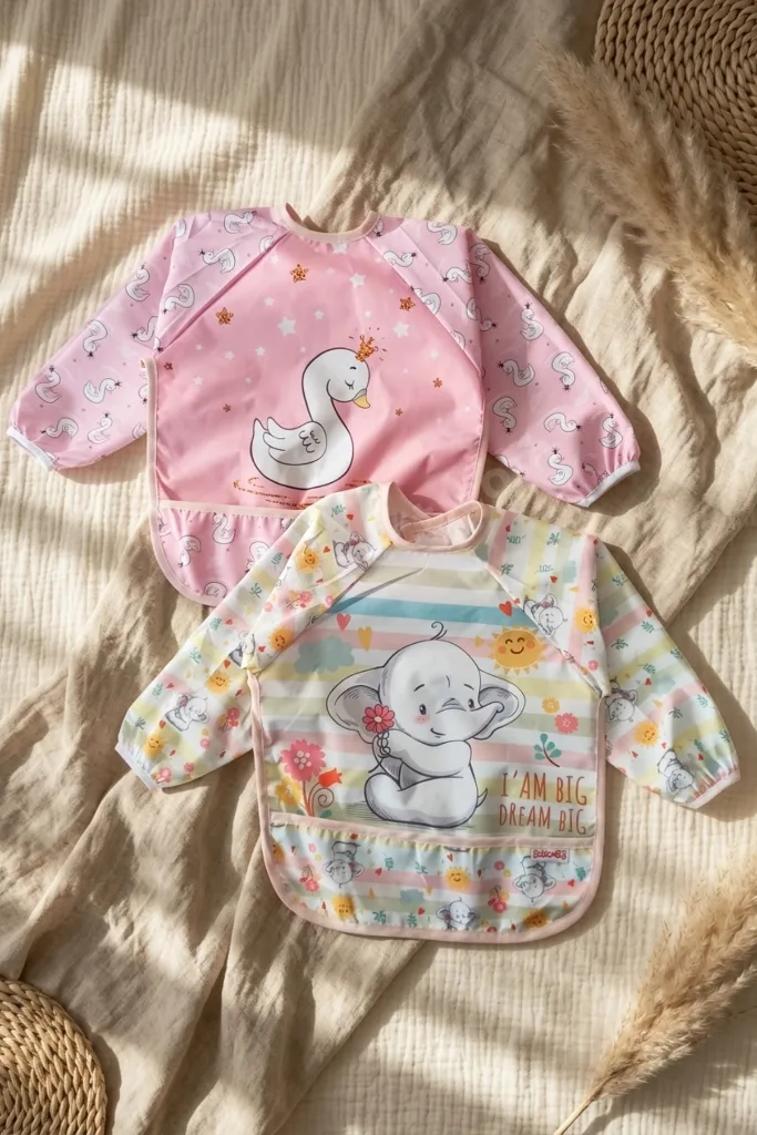 2'li Paket Sıvı Geçirmez Uzun Kollu Mama Önlüğü 6-24 Ay - Blw Uyumlu Leke Tutmaz Kırıntı Cepli Bebek