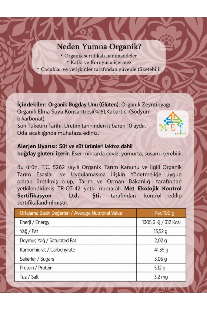 Organik Sertifikalı Bisküvi-Kraker Çeşiti Üç'lü 70Gr.