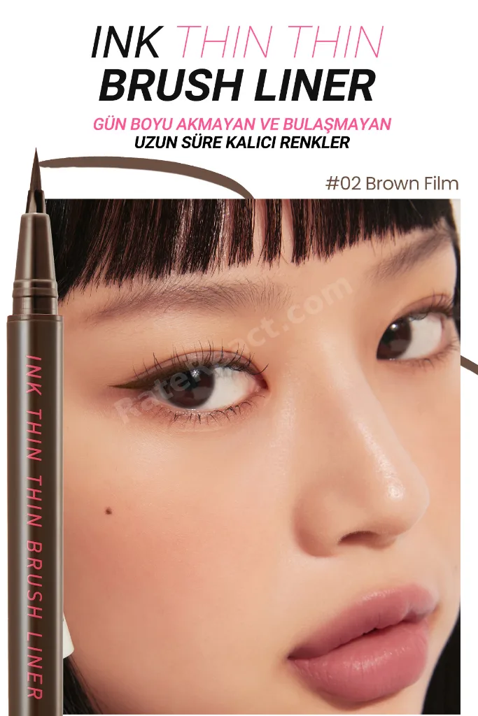 Hassas ve İnce Fırça Uçlu Kalem Eyeliner PERIPERA Ink Thin Thin Brush Liner (02 Brown Film)